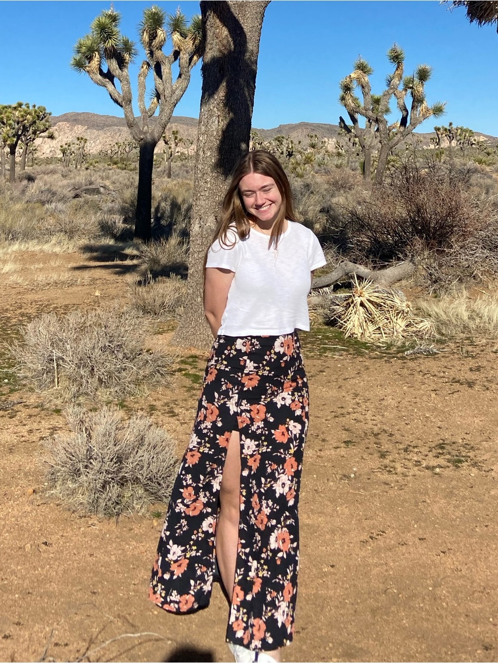 Forever 21 Black Floral Maxi Skirt with Front Slit